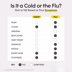 Cold Vs. Flu: Key Differences Infographic Comparing Symptoms About Colds And Flu